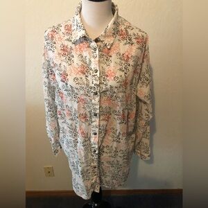 Anthropologie Enchanted Floral Button down blouse shirt floral size XL